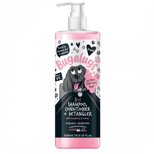 3 в 1 Шампунь, кондиционер и средство для распутывания шерсти Bugalugs у собак с малиной и лимоном.